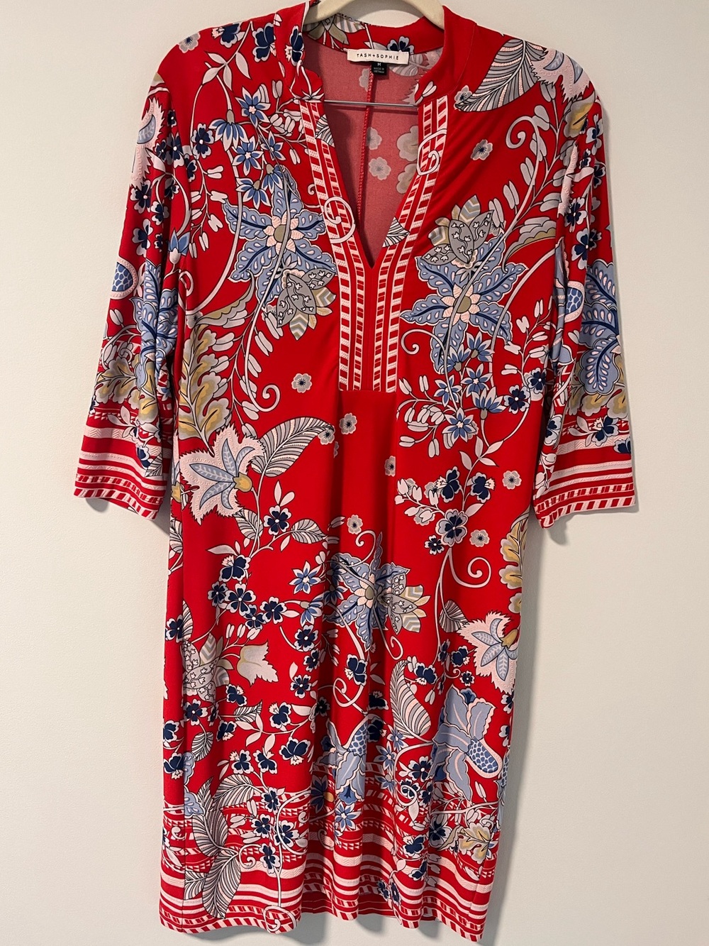 TASH+SOPHIE Red Floral Textured Detailed Tunic Dress